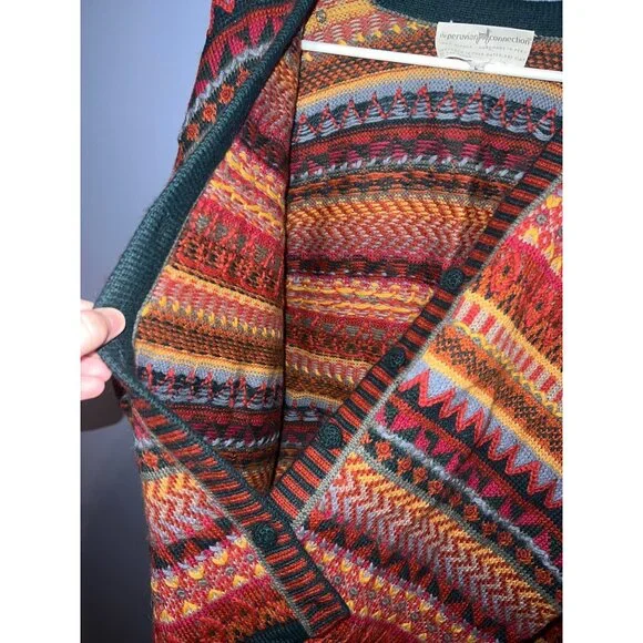 Vintage‎ The Peruvian Collection Multi Colored V-Neck Cardigan SZ L 100% Alpaca